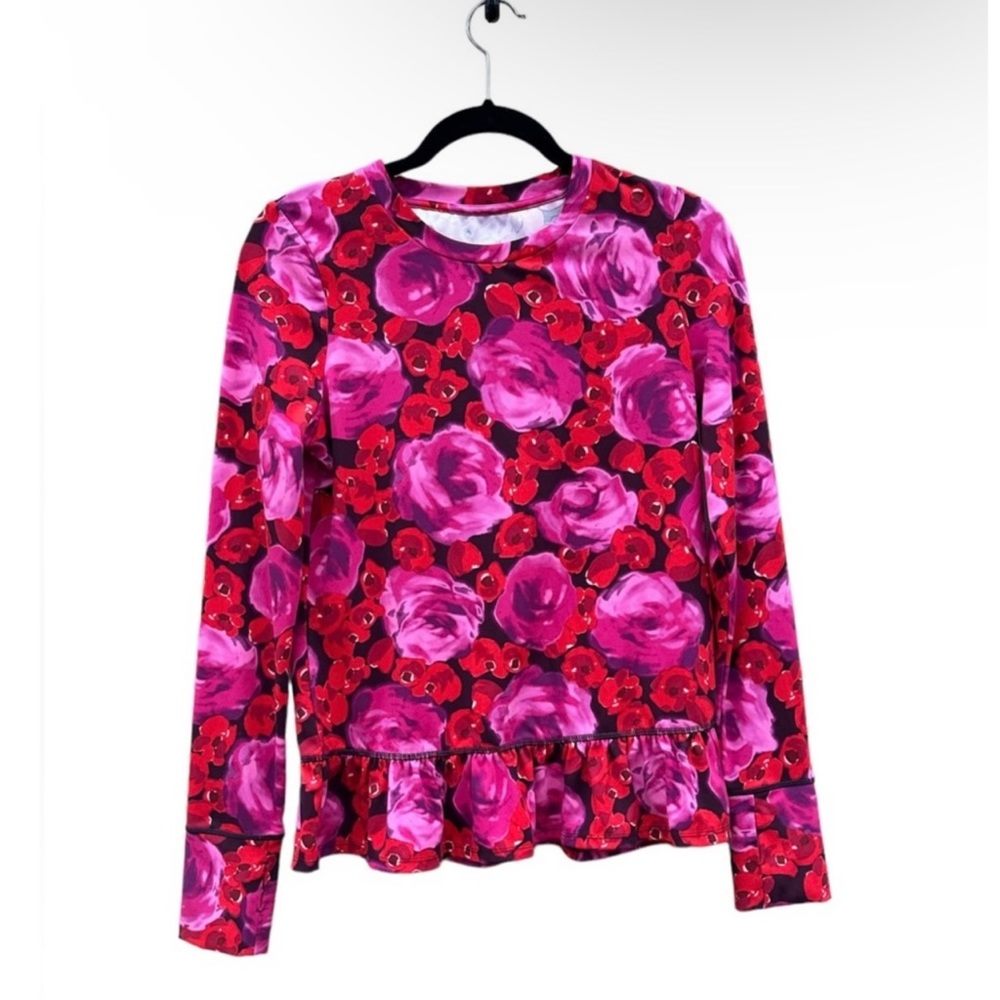 Kate Spade Red and Pink Floral Long Sleeve Top